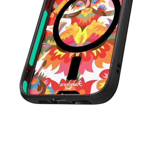 Magsafe-compatible phone cases showcasing beautiful Ukrainian designs by Victoria Radochyna for War Child.