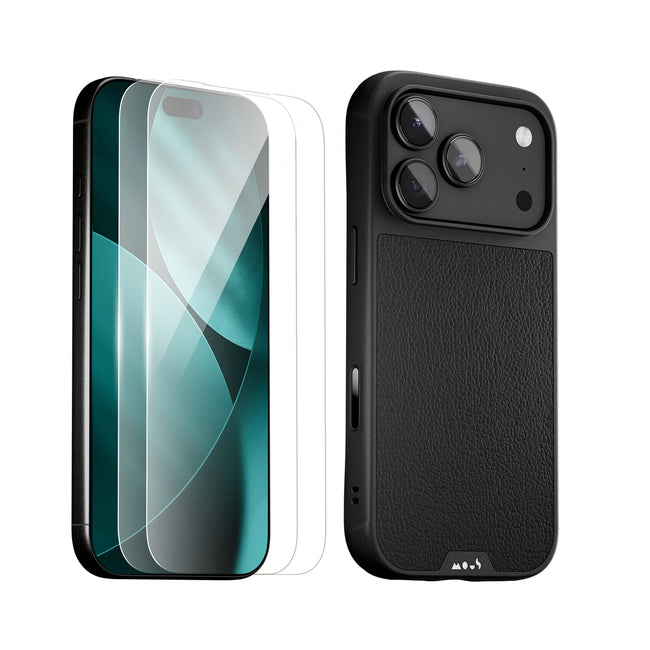 Black Leather Protective Case and Screen Protector - Apple Essentials Kit