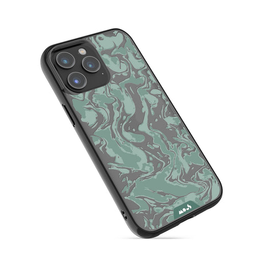 Clear Protective Phone Case Transparent Qi Wireless Charging Marbled Sage Green Design
